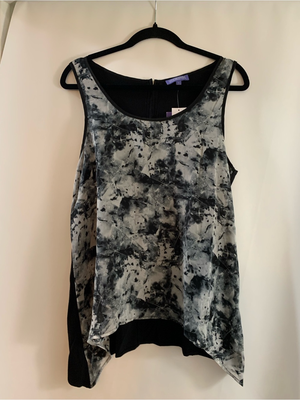 Vivienne Tam Black and Gray Marble-Print Sleeveless Tank